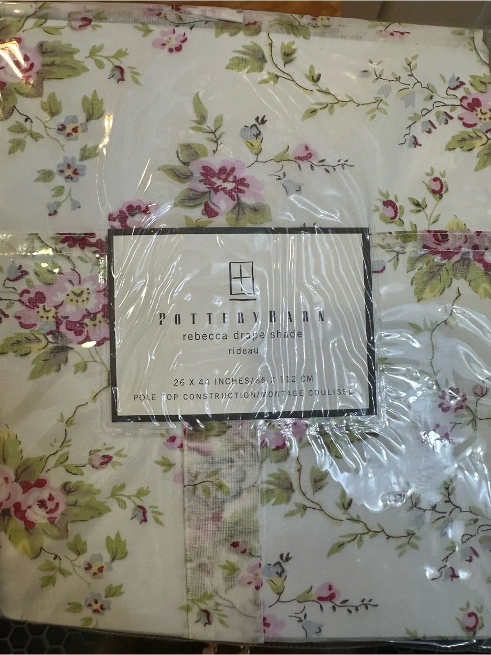 Set of 6 Pottery Barn Rebecca Sheer Roll Shade in Cream with Pink Floral
